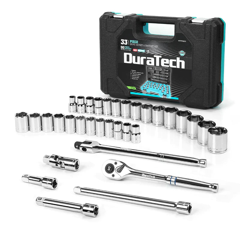 DURATECH 33-Piece Standard (SAE) and Metric Mechanic's Tool Set with Hard Case