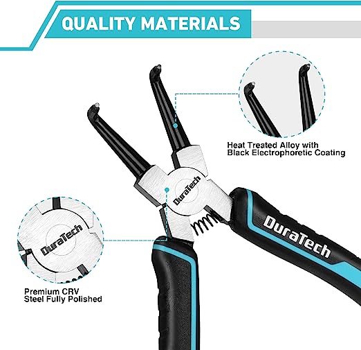 DURATECH 4PC 7" Heavy duty Snap ring pliers set with pouch