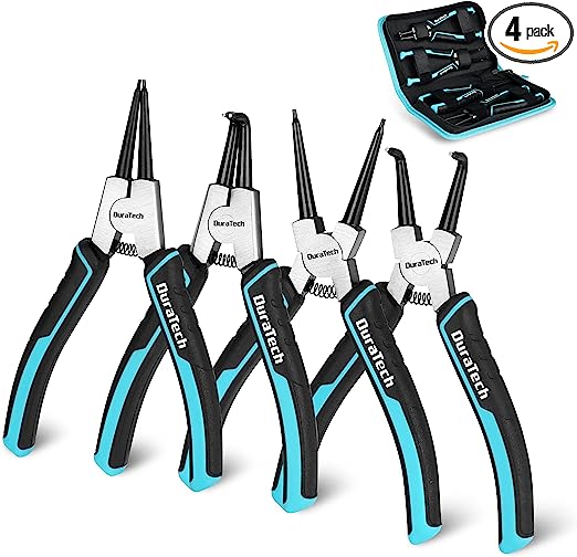 DURATECH 4PC 7" Heavy duty Snap ring pliers set with pouch