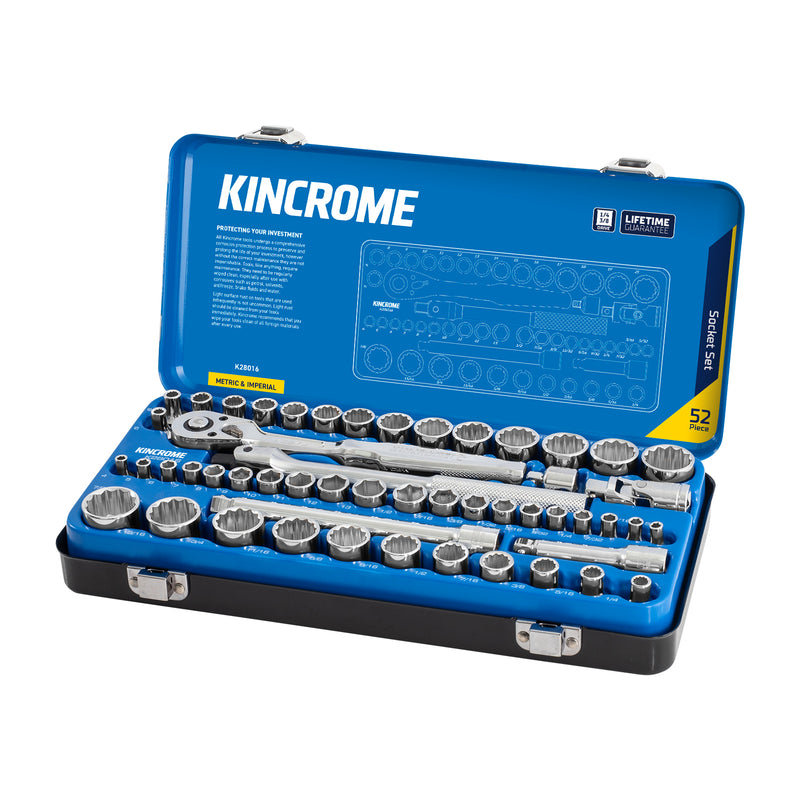 KINCROME SOCKET SET 52PC 1/4 & 3/8DR - METRIC & IMPERIAL