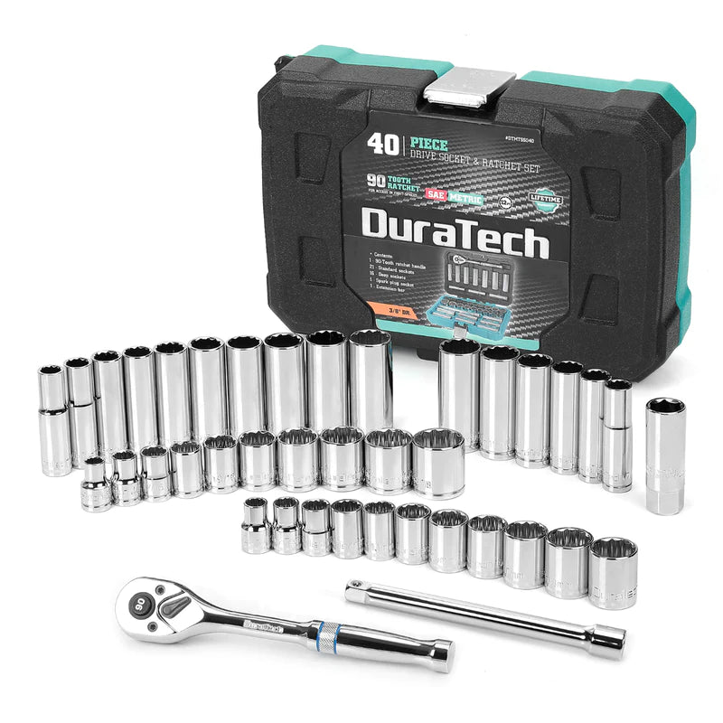 DURATECH 40-Piece Standard (SAE) and Metric Polished Chrome Mechanics Tool Set