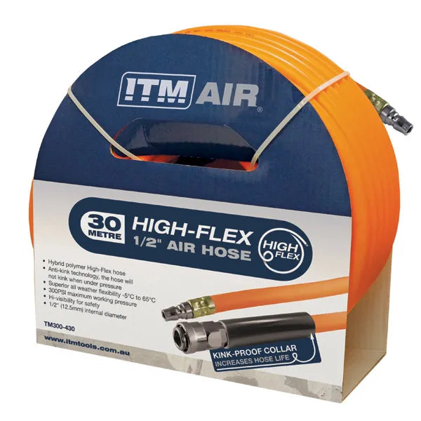 ITM ITM AIR HOSE, 12.5MM (1/2") X 30M HYBRID POLYMER AIR HOSE, COMES WITH NITTO STYLE FITTINGS