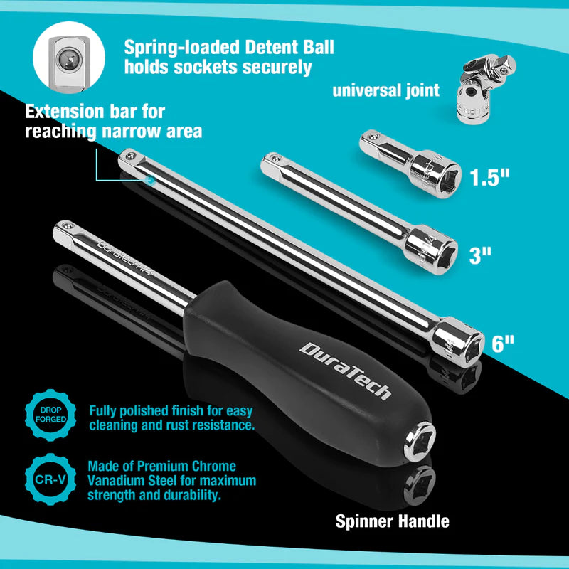 DURATECH 51-Piece Standard (SAE) and Metric Polished Chrome Mechanics Tool Set