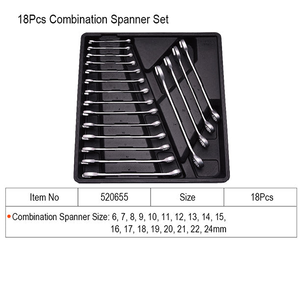 HARDEN- TRAY 18PCE COMBINATION SPANNER SET