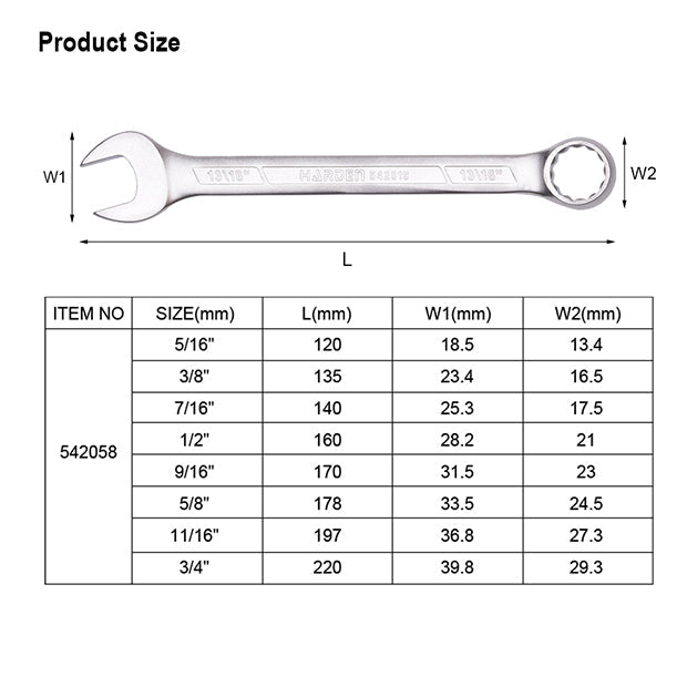 HARDEN 8PCE COMBINATION SPANNER SET A/F