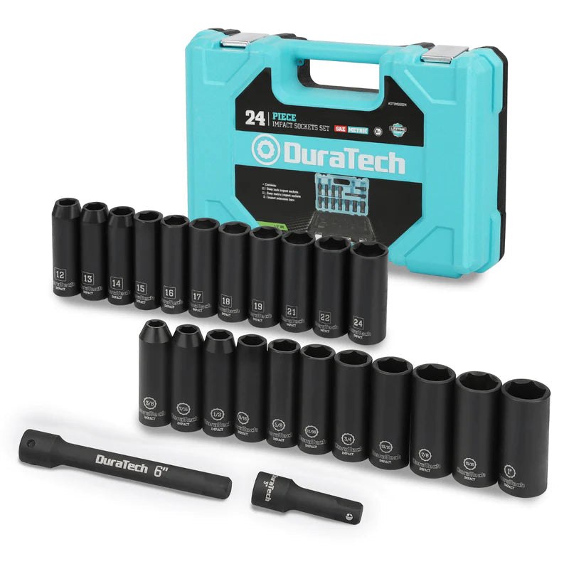 DURATECH 24-Piece 1/2" Drive Deep Impact Socket Set