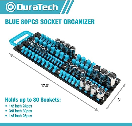 DURATECH 80-pieces Portable socket organizer tray blue