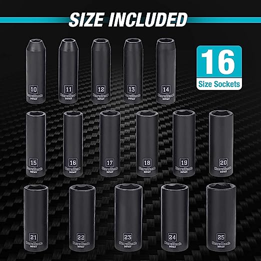 DURATECH 16-Piece 1/2" Drive Metric Deep Impact Socket Set