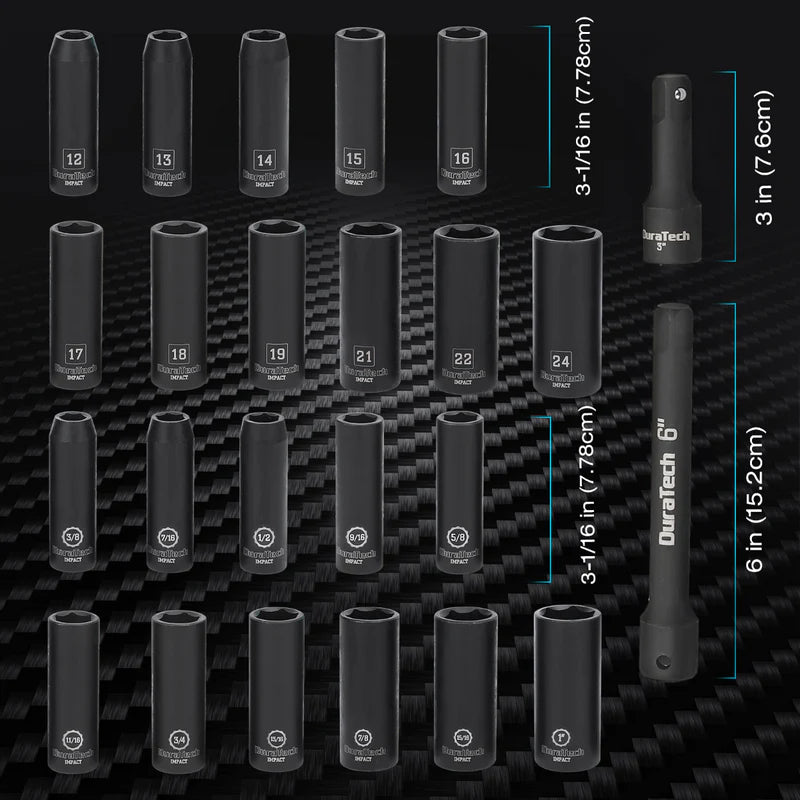 DURATECH 24-Piece 1/2" Drive Deep Impact Socket Set