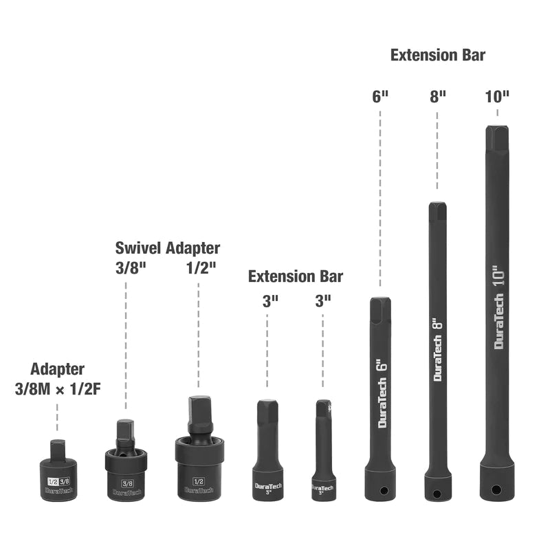 DURATECH 8-Piece 1/2" & 3/8" Impact Socket Accessories Set