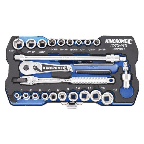 KINCROME LOK-ON Socket Set 24 Piece 1/4" Drive - Metric & Imperial