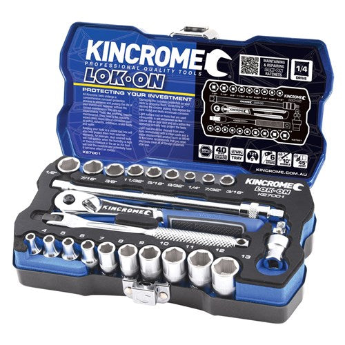 KINCROME LOK-ON Socket Set 24 Piece 1/4" Drive - Metric & Imperial