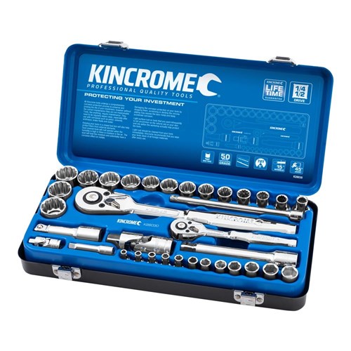 KINCROME Socket Set 35 Piece 1/4 & 1/2" Drive - Metric