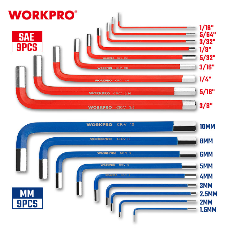WORKPRO 18PC LONG ARM HEX KEY SET
