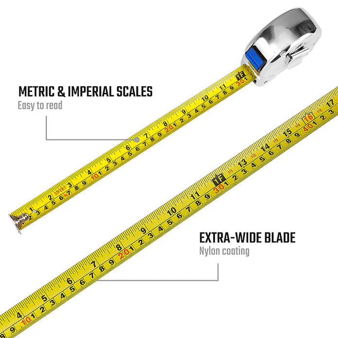 WORKPRO 8M (26FT) X 25MM CHROME TAPE MEASURE