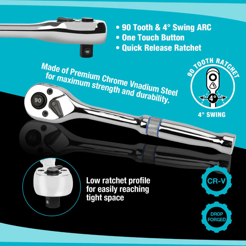 DURATECH 51-Piece Standard (SAE) and Metric Polished Chrome Mechanics Tool Set