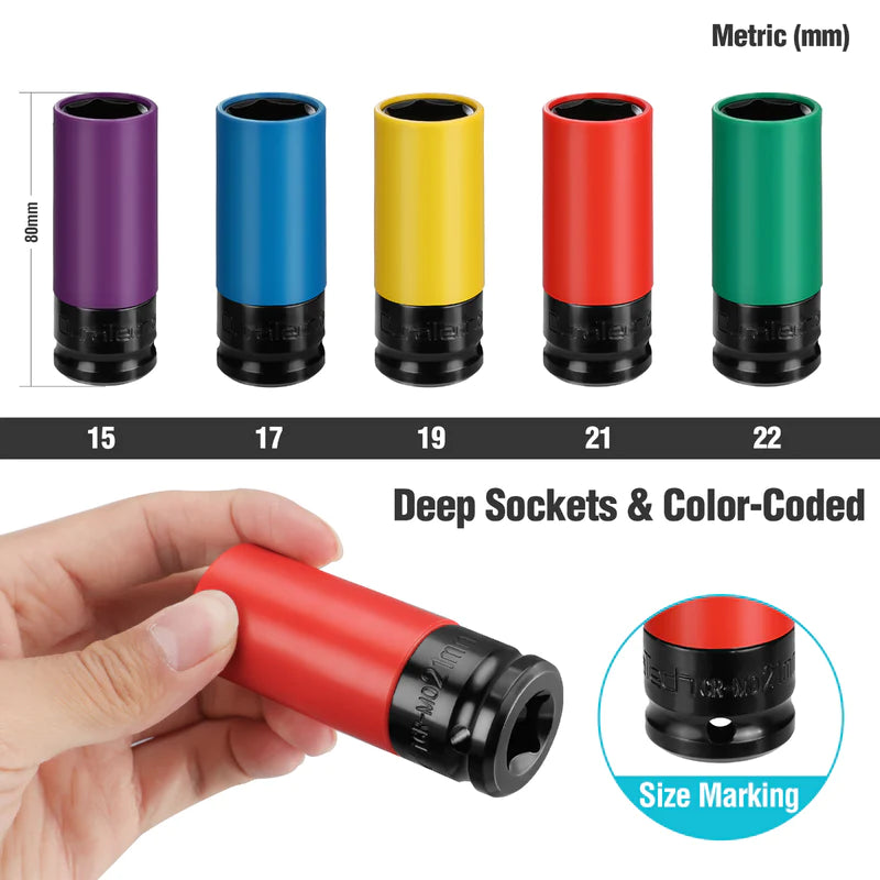 DURATECH 5pc 1/2" Drive Wheel Protector Impact Socket