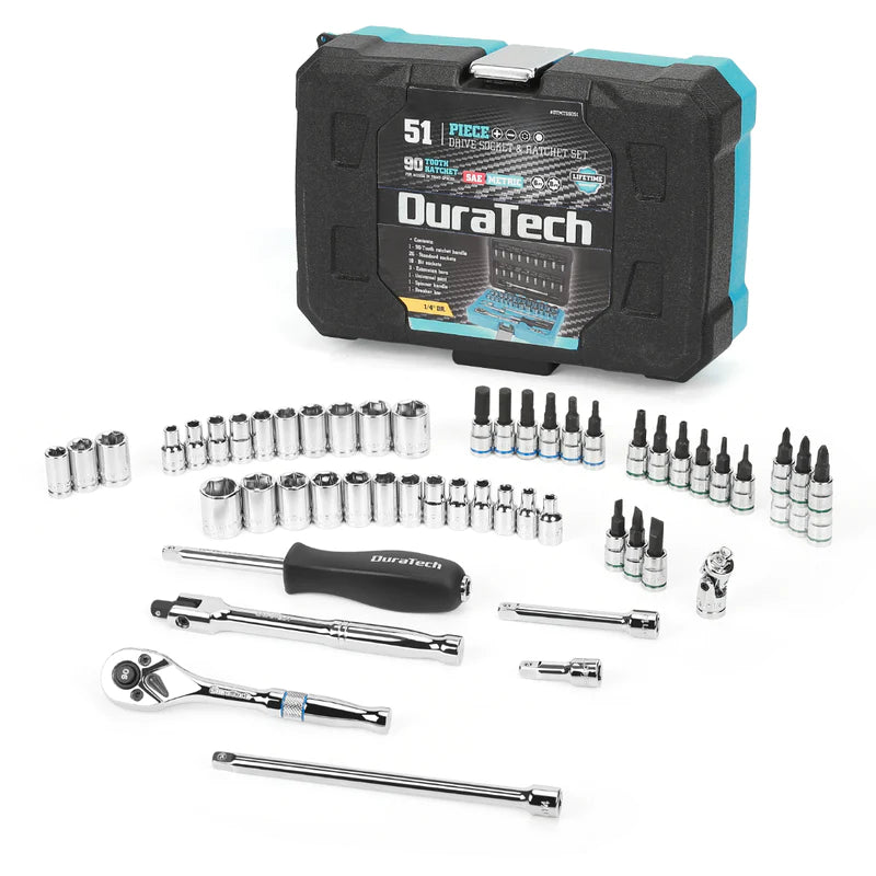 DURATECH 51-Piece Standard (SAE) and Metric Polished Chrome Mechanics Tool Set