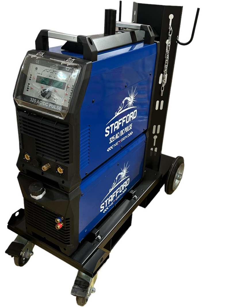 STAFFORD TIG 325AC/DC PULSE TIG WELDER WITH WATER COOLER AND TROLLEY